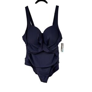 Wave Zone Navy Blue One Piece Swimsuit Hidden Tummy Control‎